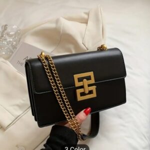 Minimalist Metal Buckle Shoulder Bag - Black, Chain Strap