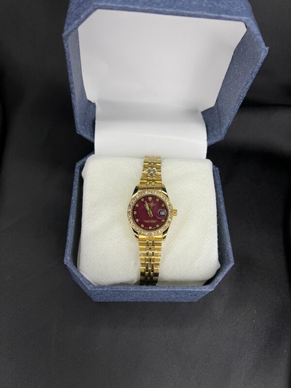 Rolex Oyster Prepetual Stones Dial Mehroon Ladies Watch