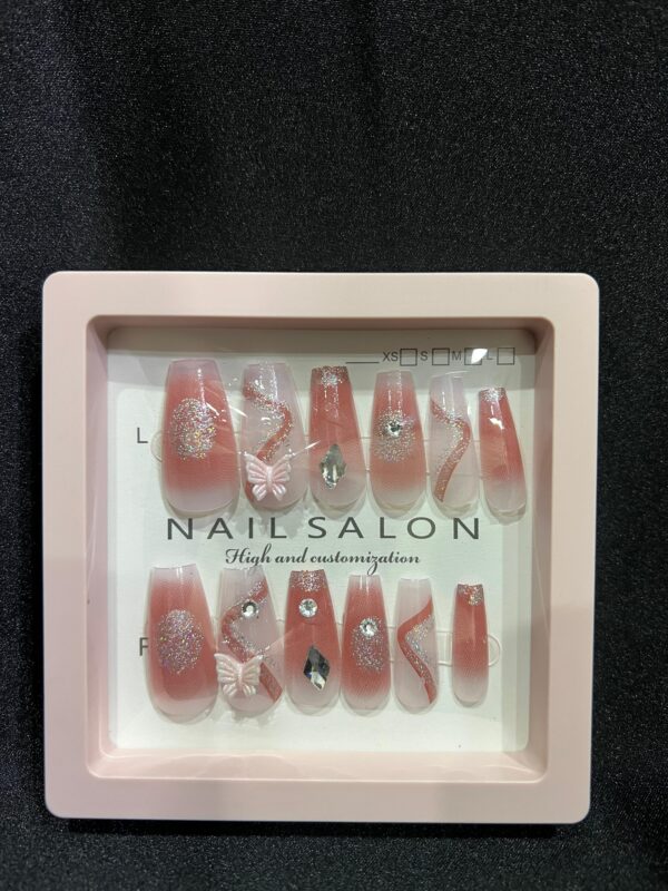 Pink Stones Fancy Press On Nails - Image 2