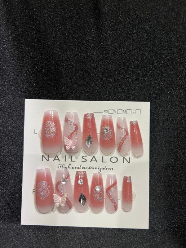 Pink Stones Fancy Press On Nails