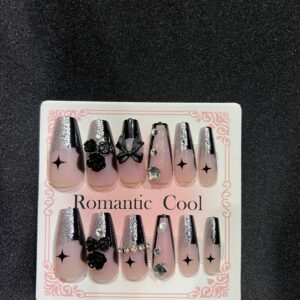 Black Bow Shinny Press On Nails