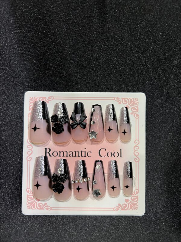 Black Bow Shinny Press On Nails