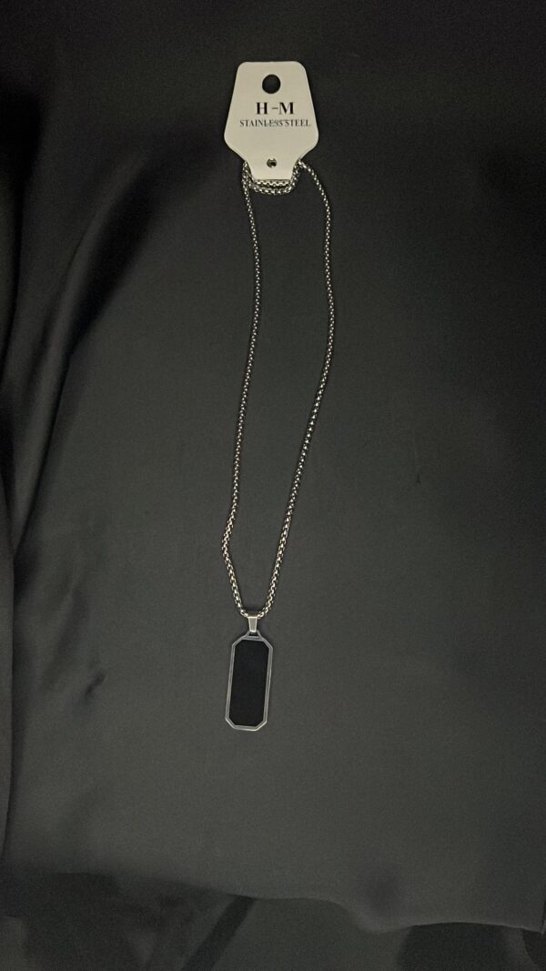 Black Stone Silver Stainless Steel Pendent - Image 2