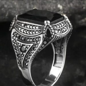 Elegent And Unique Big Black Stone Mens Ring Size 12