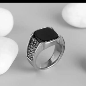 Luxury Mens Black Stone Ring Size 11