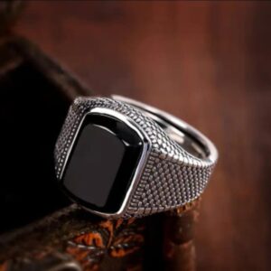 BLACK STONES MENS RING Adjustable