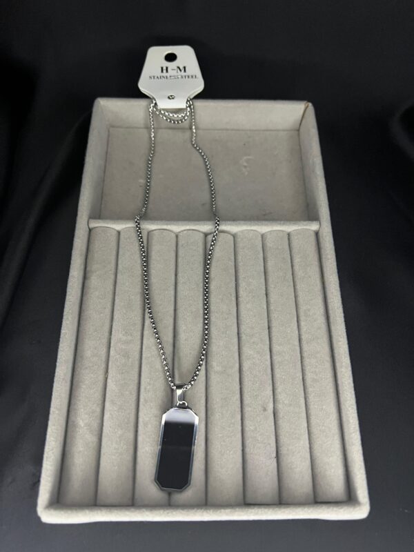 Black Stone Silver Stainless Steel Pendent - Image 3