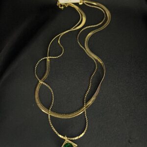 Green Stone Double Layer Snakechain Stainless Steel Pendent