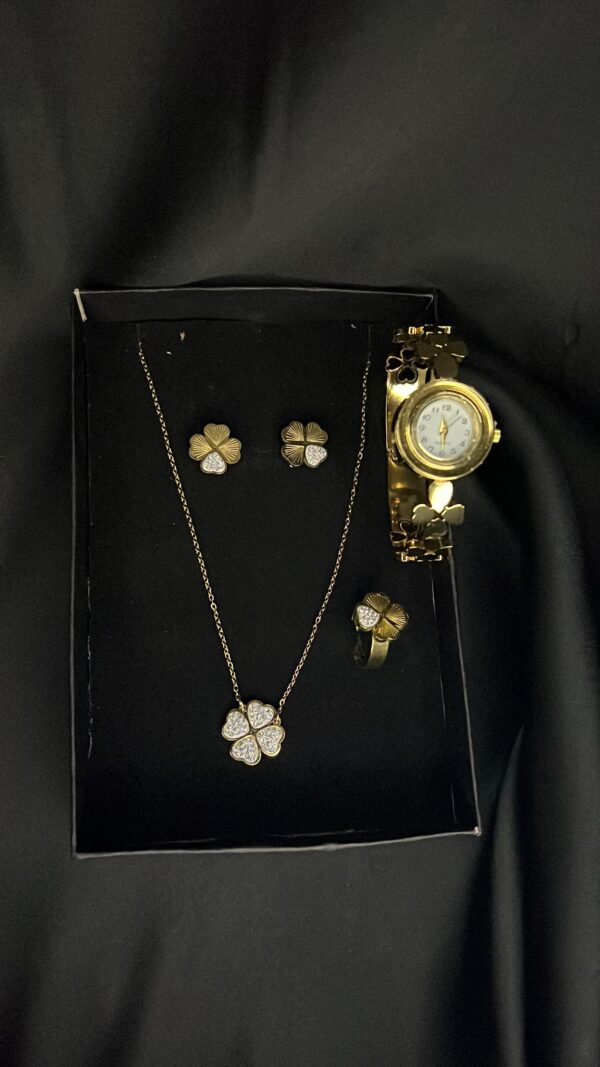 Flower Stone Stainless Steel watch, Earring, Pendent,Rings Combo Set - Image 2