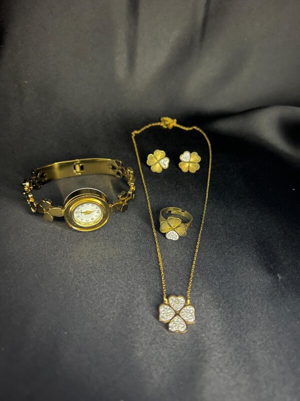 Flower Stone Stainless Steel watch, Earring, Pendent,Rings Combo Set - Image 3