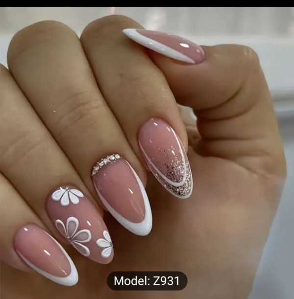 Luxury Almond Stones Pink Press On Nails - Image 2