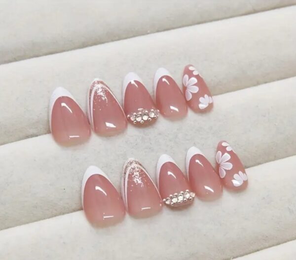 Luxury Almond Stones Pink Press On Nails