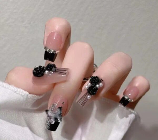 Black Fancy Press On With Stones - Image 2