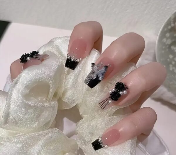 Black Fancy Press On With Stones