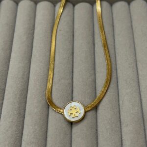 Tory Burch White Snake Stainless Steel Pendent